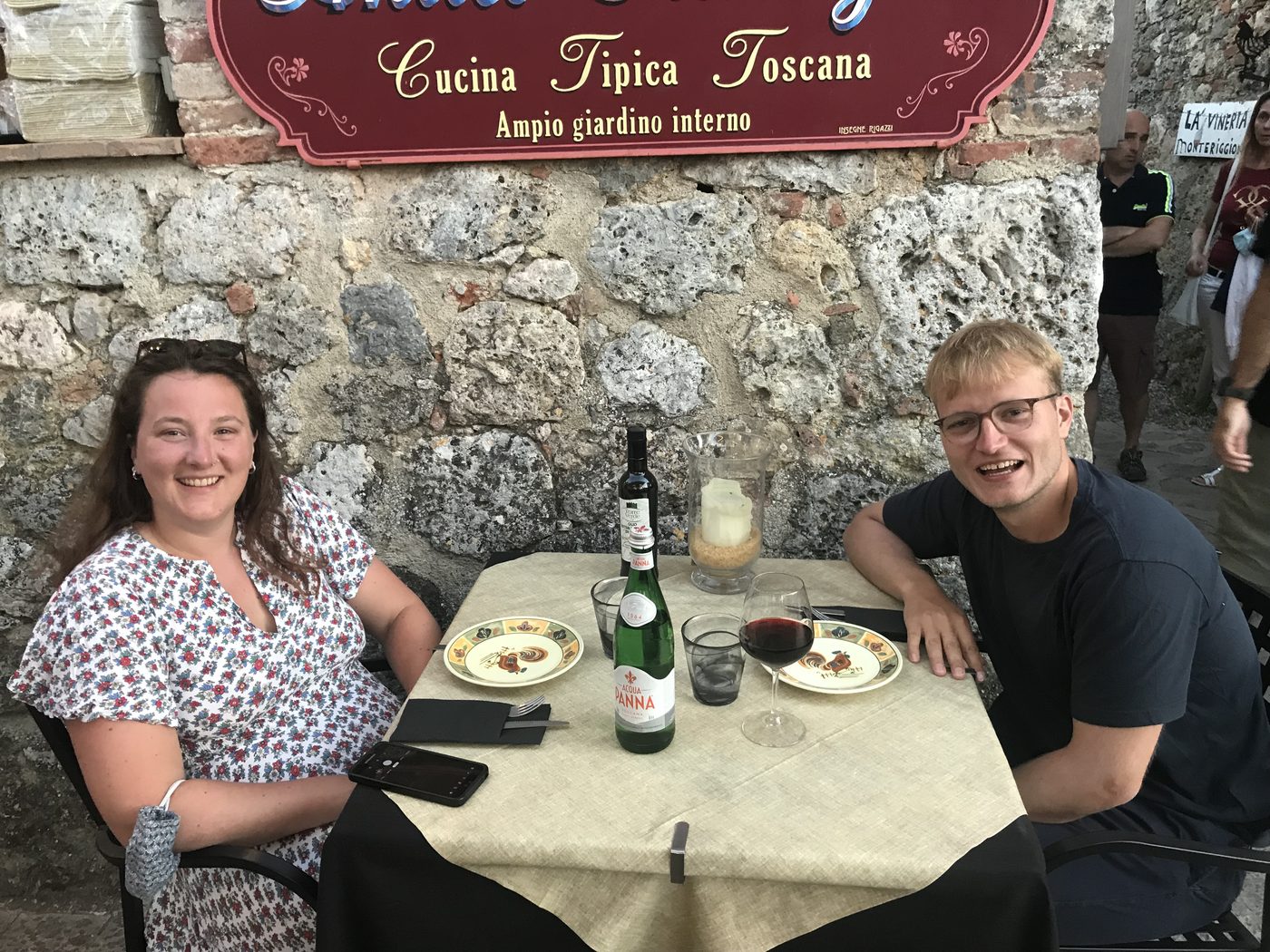 Fra & Bene enjoying dinner at a Tuscan trattoria